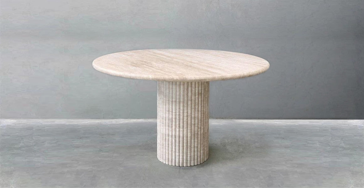 Colonna Fluted  Round Travertine Dining Table
